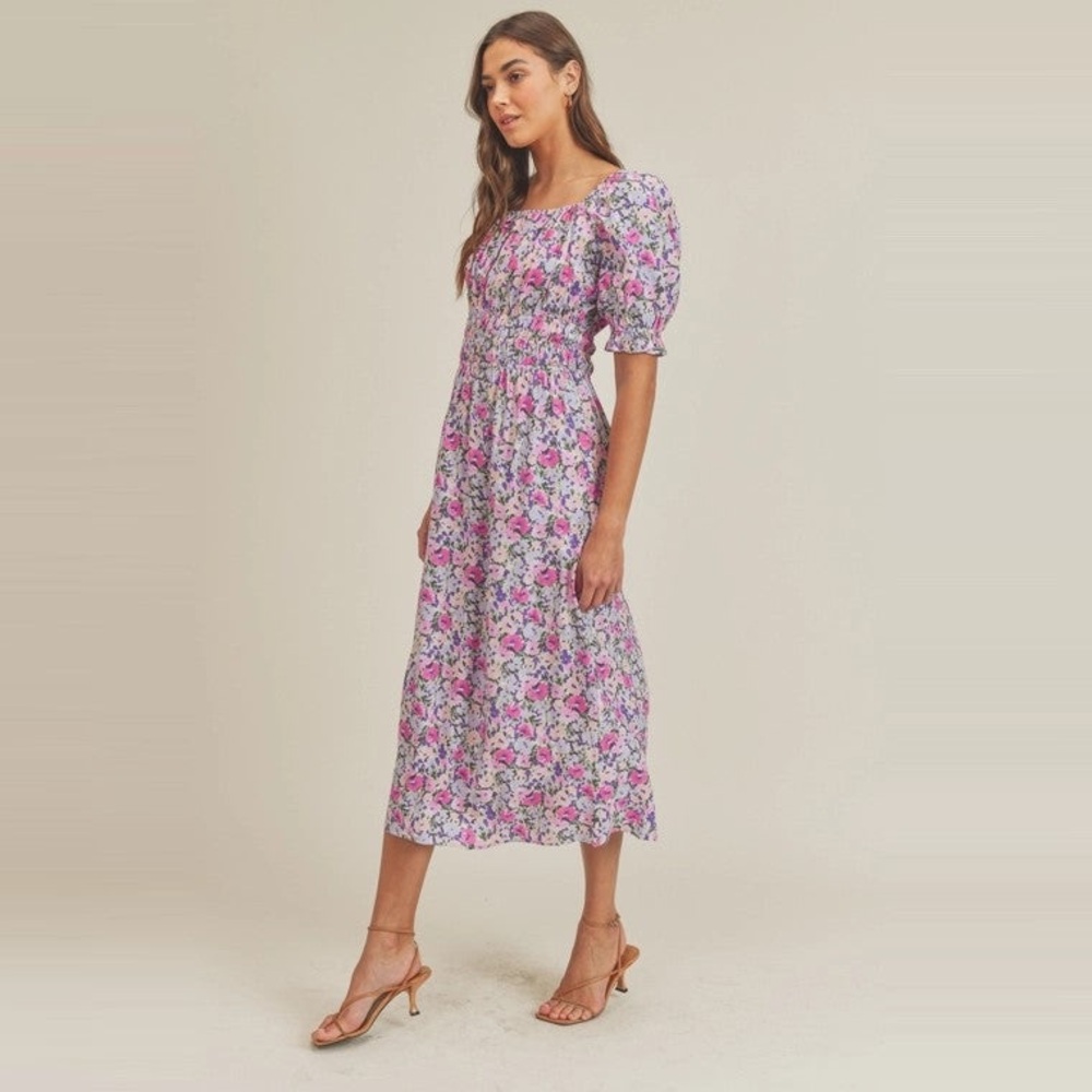 Bohme Floral Pink Puff-Sleeve Maxi Dress